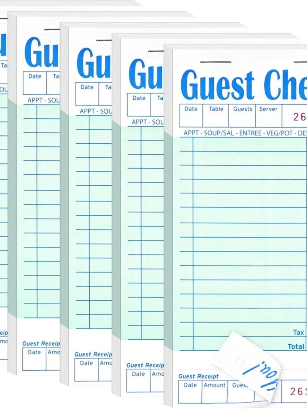 5 Pack Guest Check Books, Server Note Pads for Restaurant